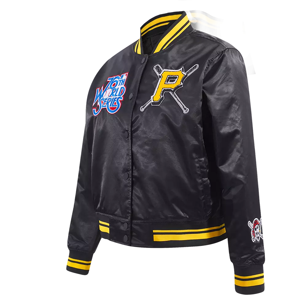 Pro Standard Women's MLB Pittsburgh Pirates Mashup Rib Satin Jacket - Black/Yellow - BLACK/YELLOW