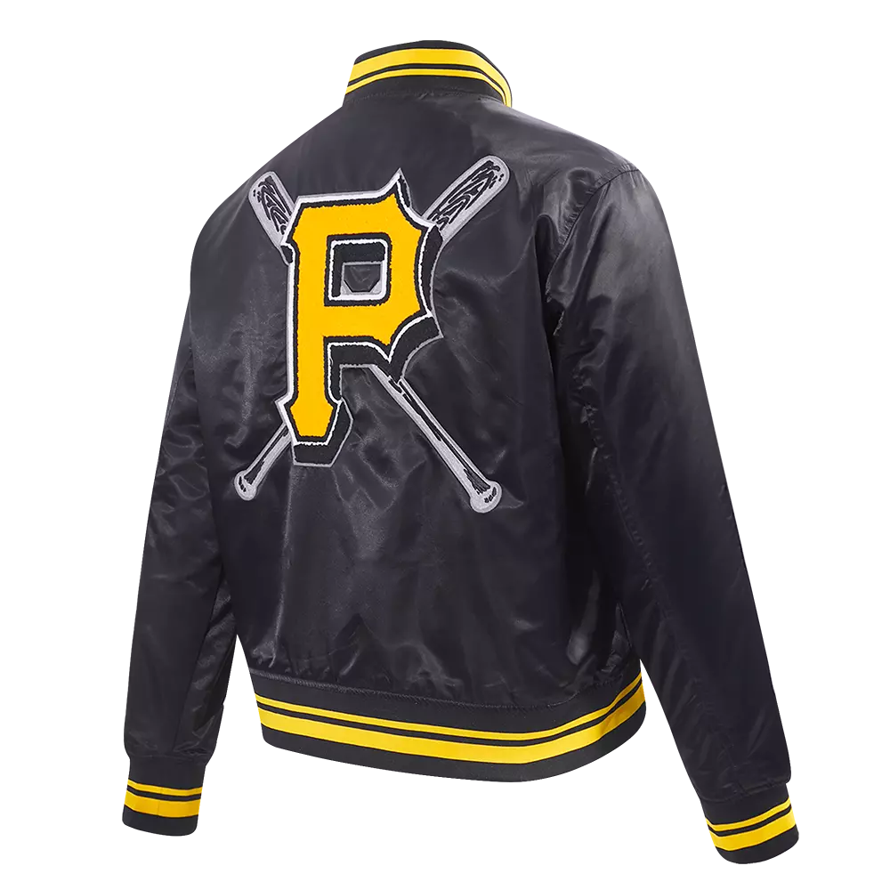 Pro Standard Women's MLB Pittsburgh Pirates Mashup Rib Satin Jacket -Black/Yellow - BLACK/YELLOW
