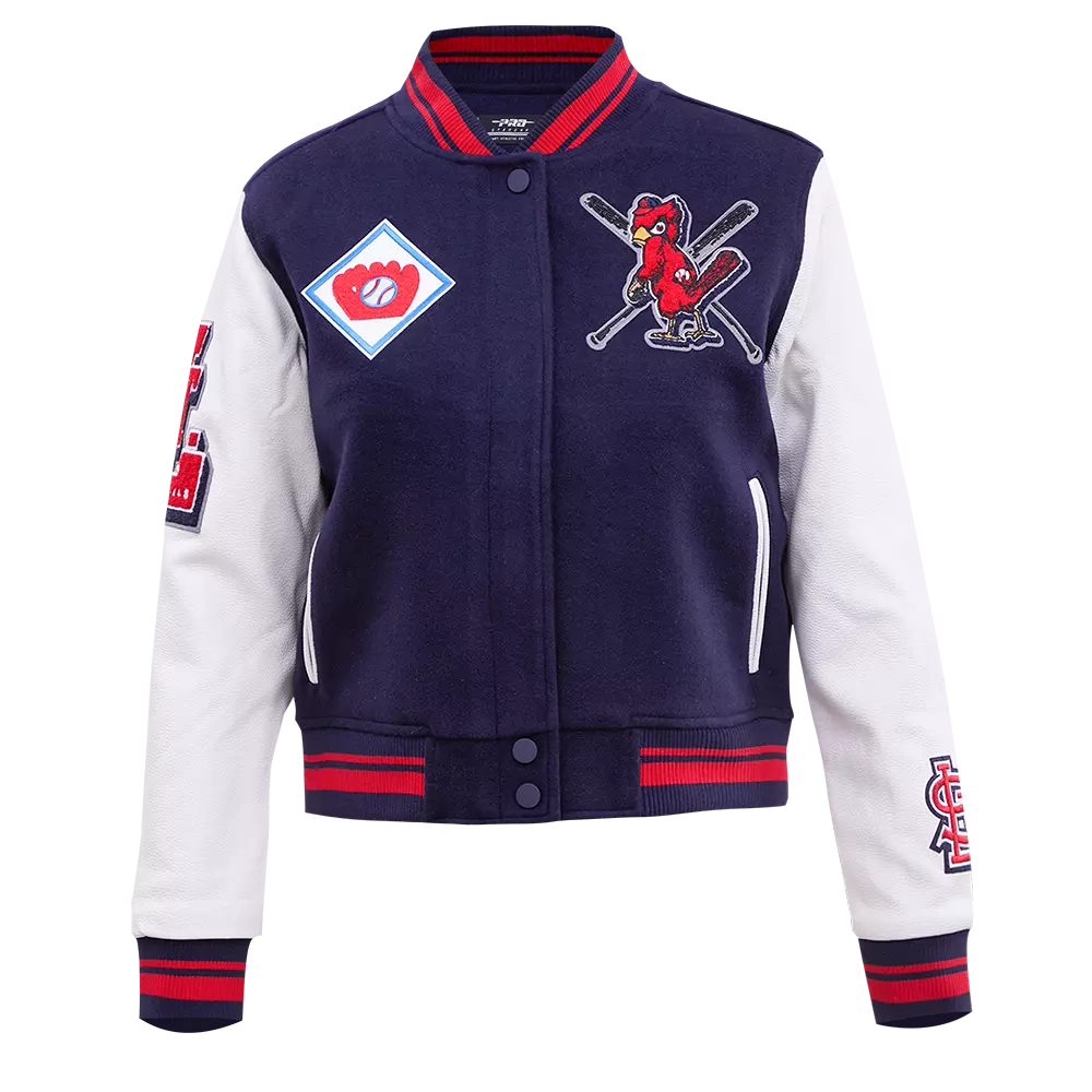 Pro Standard Women's MLB St. Louis Cardinals Mashup Rib Wool Varsity Jacket -Navy/Red/White - NAVY/RED/WHITE