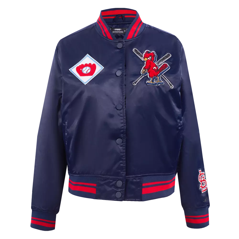 Pro Standard Women's MLB St. Louis Cardinals Mashup Rib Satin Jacket -Navy/Red - NAVY/RED