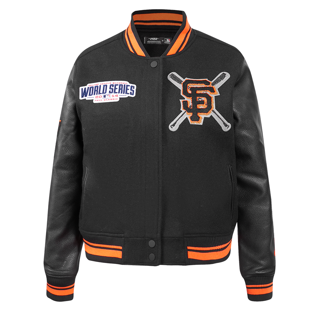 Pro Standard Women's MLB San Francisco Giants Mashup Rib Wool Varsity Jacket -Black/Orange - BLACK/ORANGE Thumbnail View 1