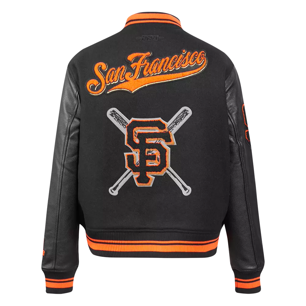Pro Standard Women's MLB San Francisco Giants Mashup Rib Wool Varsity Jacket - Black/Orange - BLACK/ORANGE