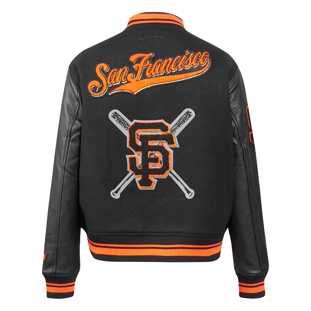 Pro Standard Women's MLB San Francisco Giants Mashup Rib Wool Varsity Jacket -Black/Orange - BLACK/ORANGE Thumbnail View 2
