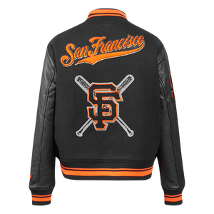 Pro Standard Women's MLB San Francisco Giants Mashup Rib Wool Varsity Jacket -Black/Orange
