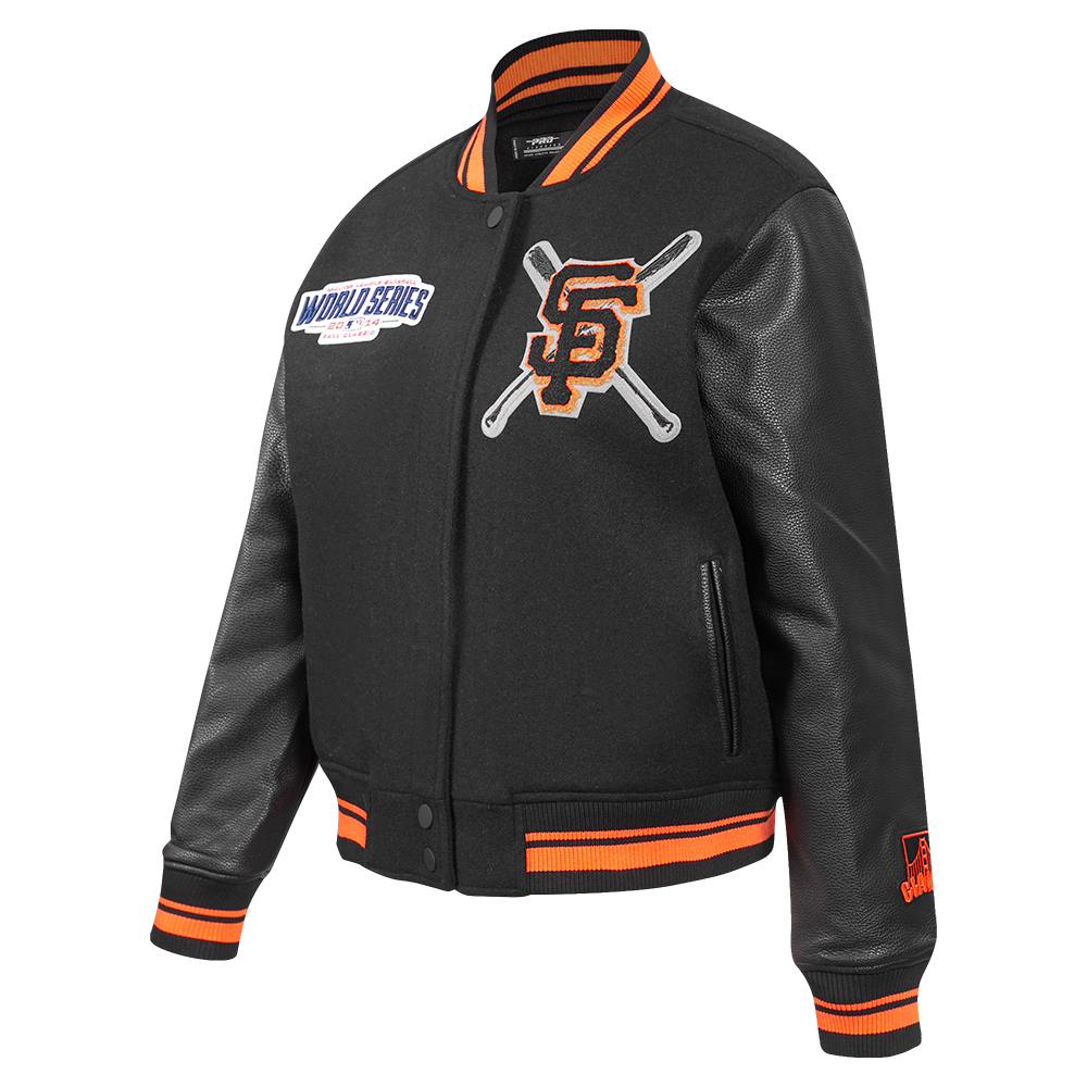 Pro Standard Women's MLB San Francisco Giants Mashup Rib Wool Varsity Jacket -Black/Orange - BLACK/ORANGE Thumbnail View 3