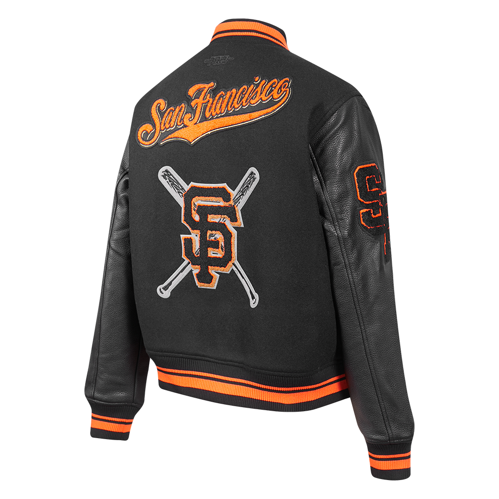 Pro Standard Women's MLB San Francisco Giants Mashup Rib Wool Varsity Jacket -Black/Orange - BLACK/ORANGE Thumbnail View 4