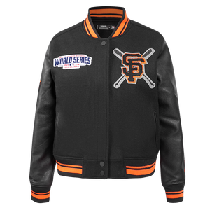 Pro Standard Women's MLB San Francisco Giants Mashup Rib Wool Varsity Jacket -Black/Orange