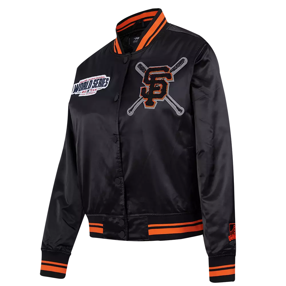 Pro Standard Women's MLB San Francisco Giants Mashup Rib Satin Jacket -Black/Orange - BLACK/ORANGE
