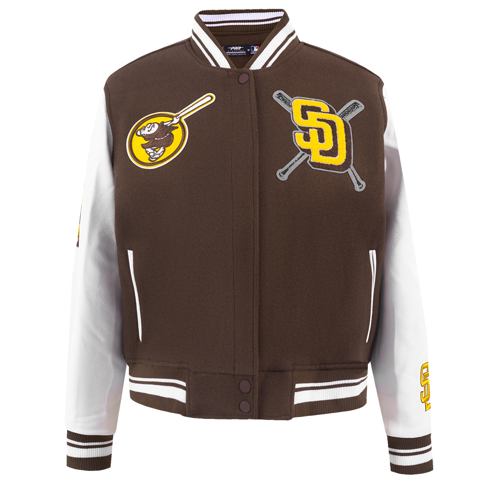 Pro Standard Women's MLB San Diego Padres Mashup Rib Wool Varsity Jacket - Brown/White - BROWN/WHITE Thumbnail View 1
