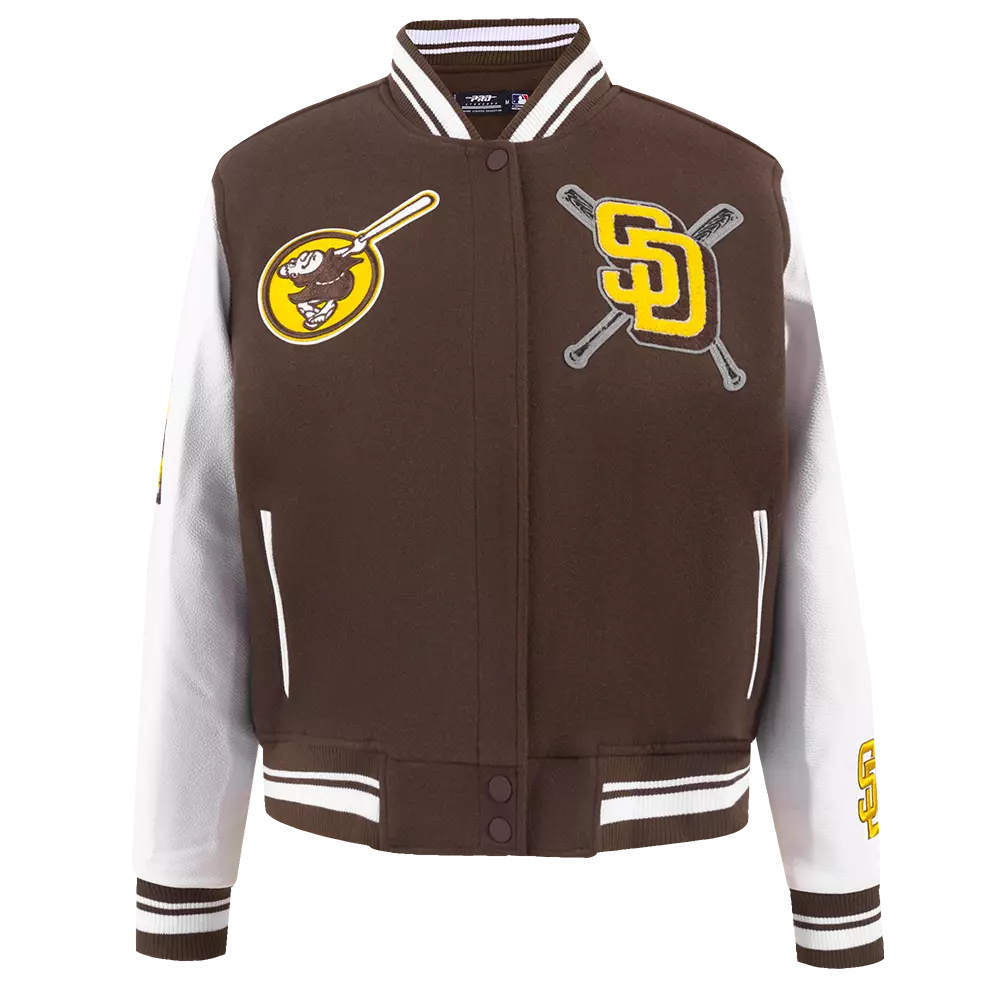 Pro Standard Women's MLB San Diego Padres Mashup Rib Wool Varsity Jacket - Brown/White - BROWN/WHITE