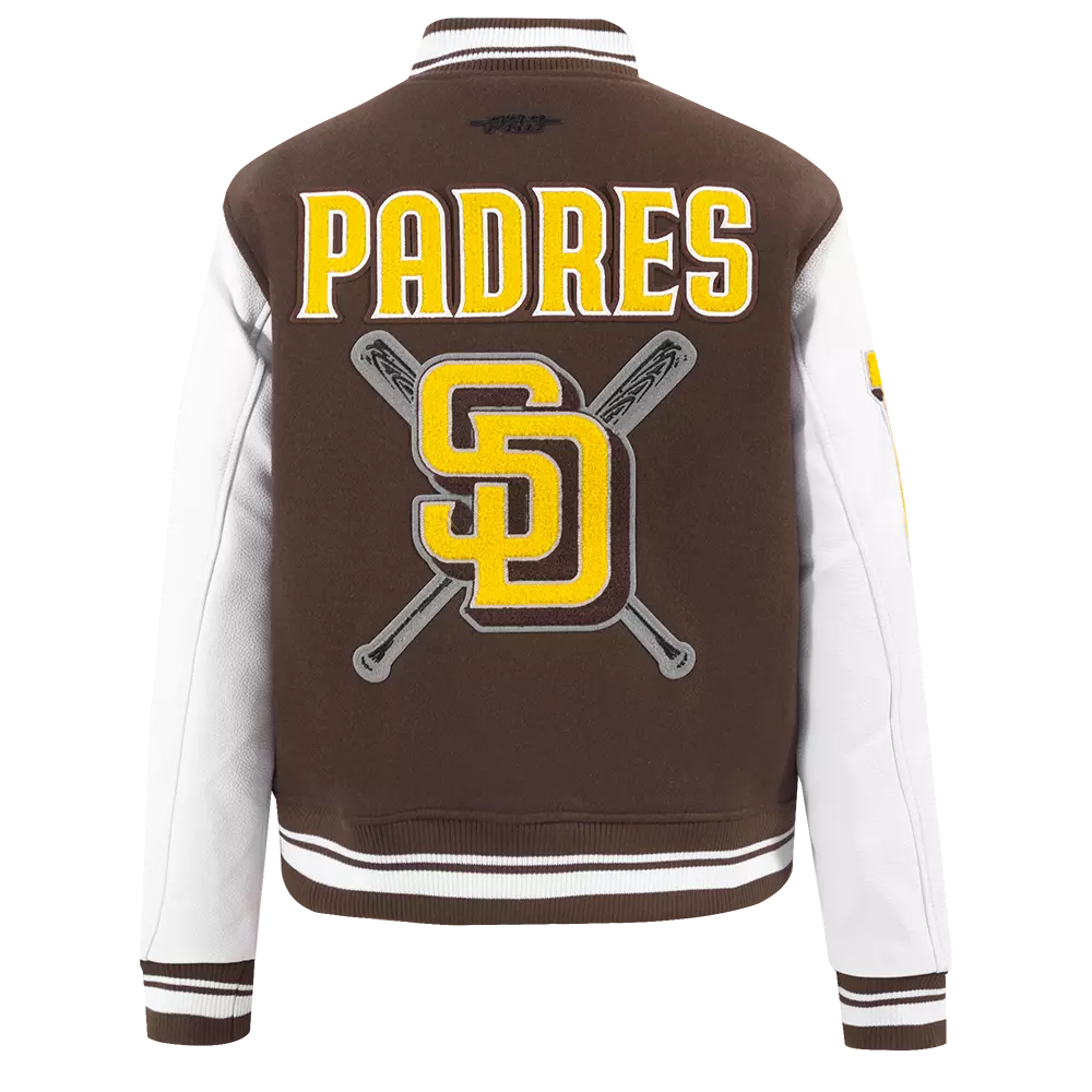 Pro Standard Women's MLB San Diego Padres Mashup Rib Wool Varsity Jacket - Brown/White - BROWN/WHITE