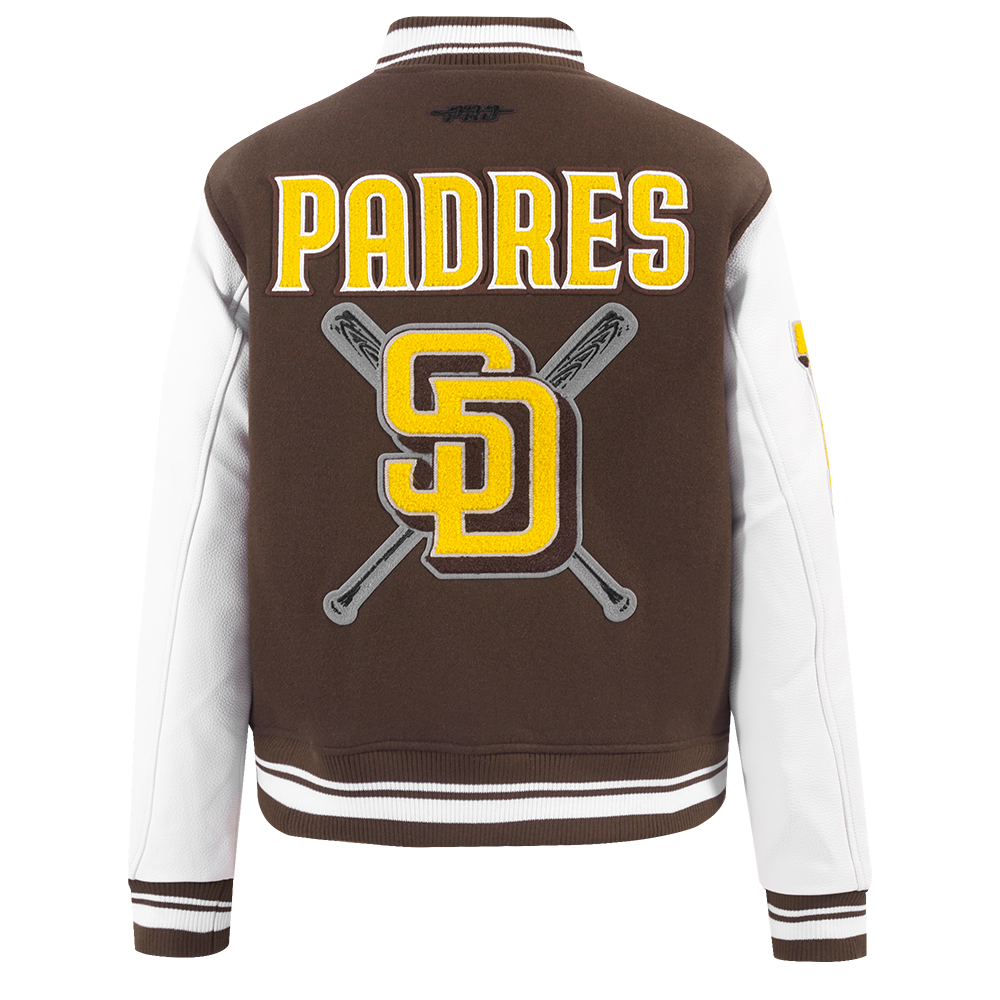 Pro Standard Women's MLB San Diego Padres Mashup Rib Wool Varsity Jacket -Brown/White - BROWN/WHITE Thumbnail View 2