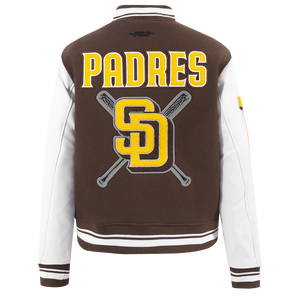 Pro Standard Women's MLB San Diego Padres Mashup Rib Wool Varsity Jacket -Brown/White