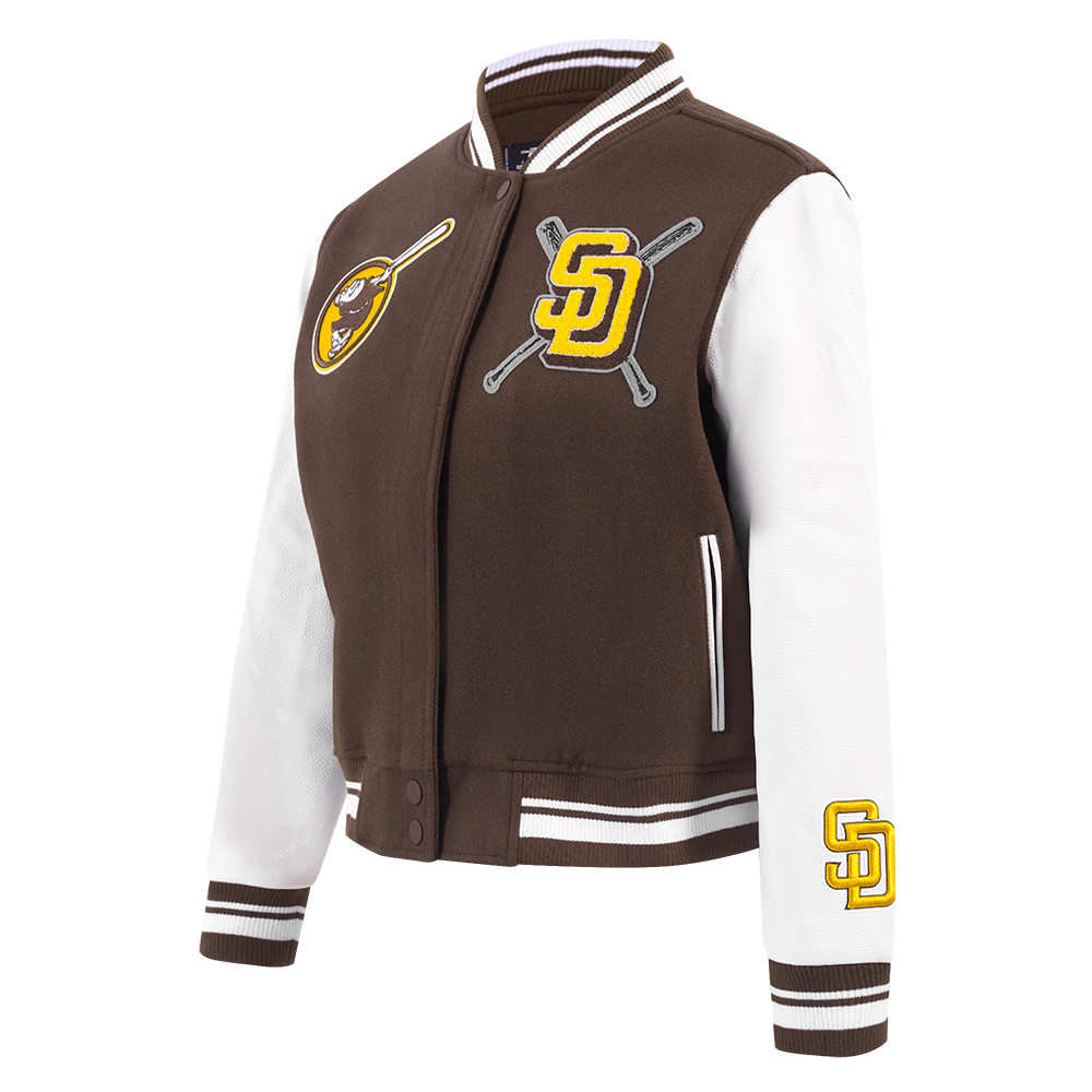 Pro Standard Women's MLB San Diego Padres Mashup Rib Wool Varsity Jacket - Brown/White - BROWN/WHITE Thumbnail View 3