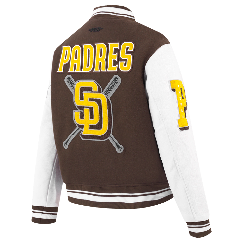 Pro Standard Women's MLB San Diego Padres Mashup Rib Wool Varsity Jacket - Brown/White - BROWN/WHITE Thumbnail View 4