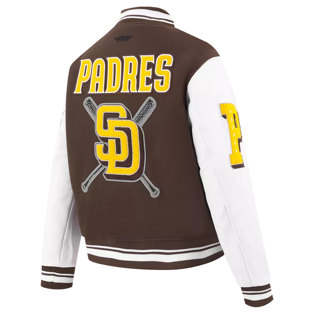Pro Standard Women's MLB San Diego Padres Mashup Rib Wool Varsity Jacket - Brown/White - BROWN/WHITE