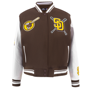 Pro Standard Women's MLB San Diego Padres Mashup Rib Wool Varsity Jacket -Brown/White