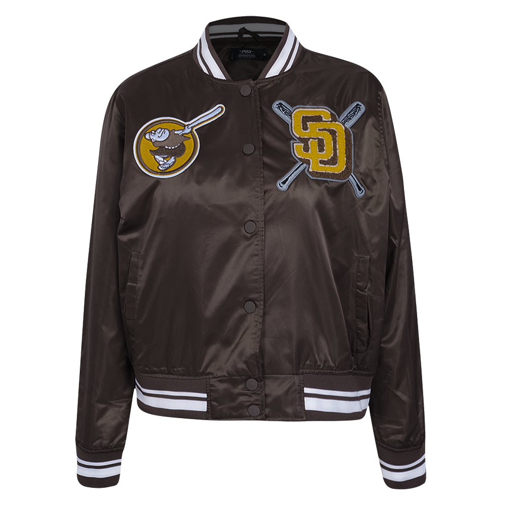 Pro Standard Women's MLB San Diego Padres Mashup Rib Satin Jacket -Brown - BROWN Thumbnail View 1