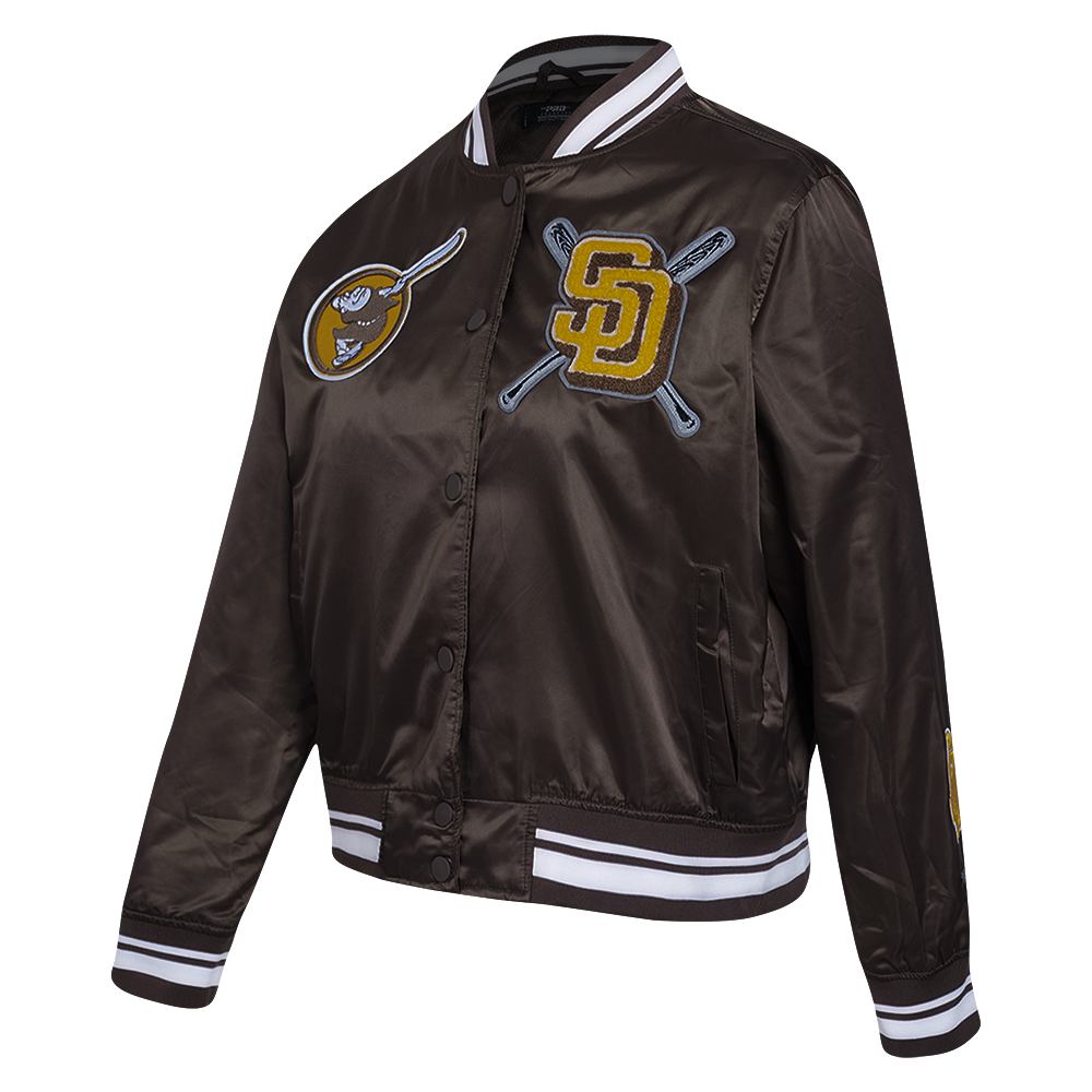 Pro Standard Women's MLB San Diego Padres Mashup Rib Satin Jacket - Brown - BROWN Thumbnail View 3
