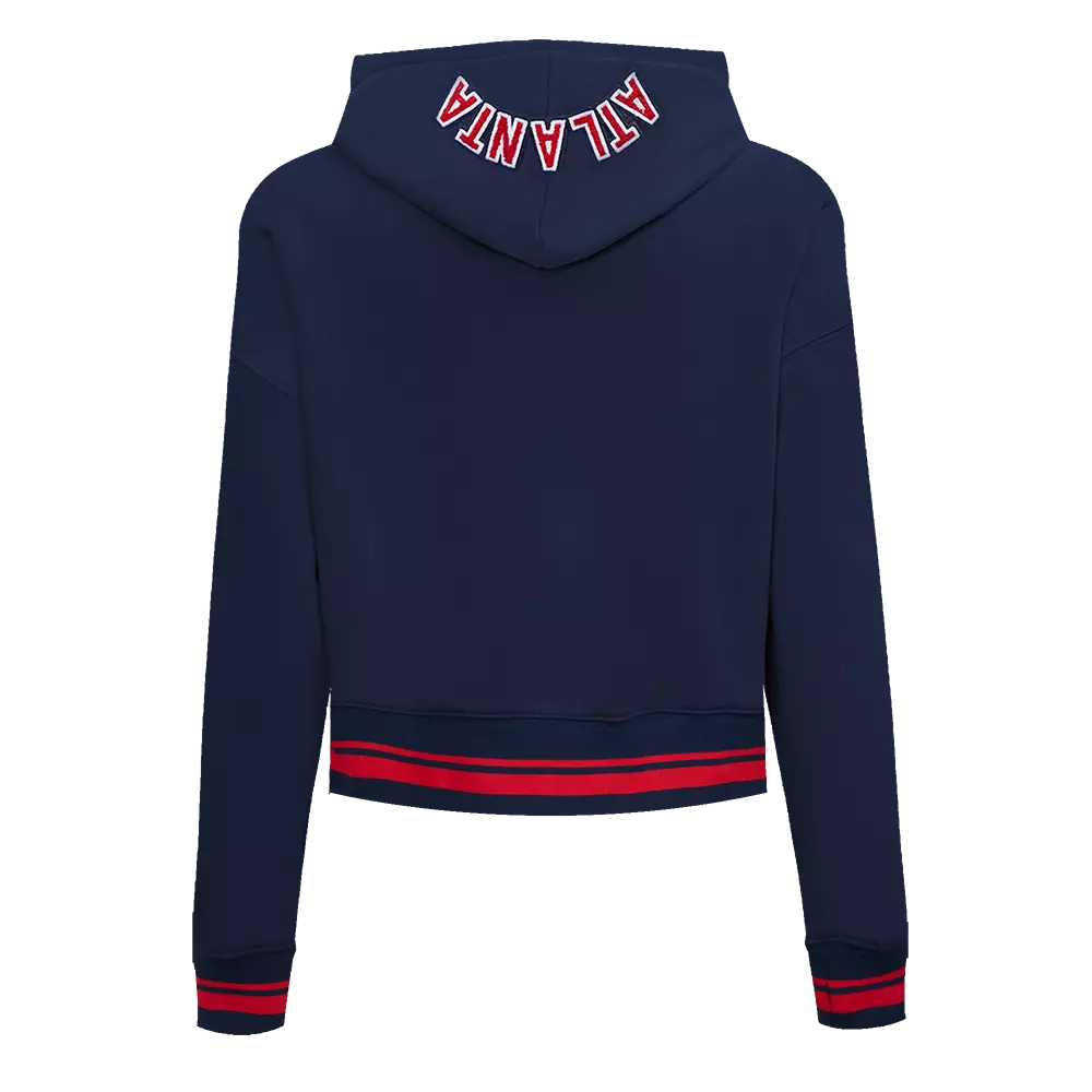 Pro Standard Women's MLB Atlanta Braves Mashup Rib Cropped Fleece PO Hoodie - Navy/Red - NAVY/RED