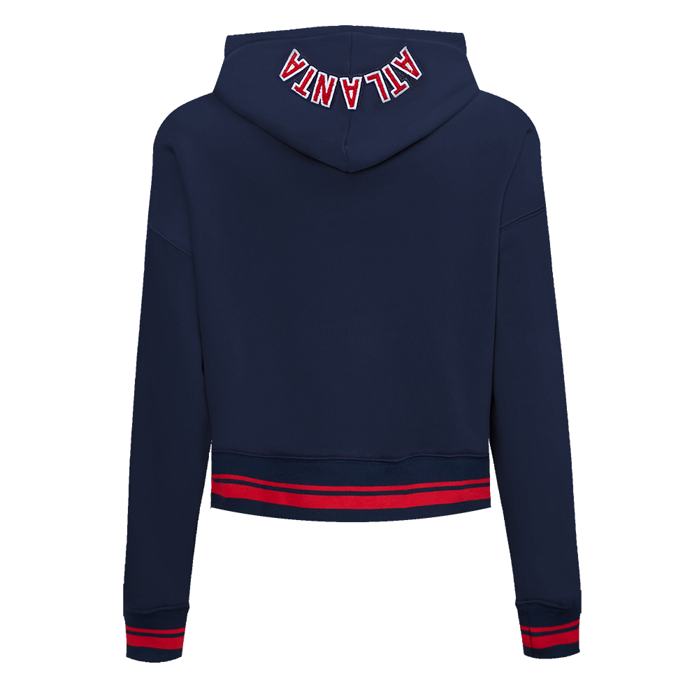 Pro Standard Women's MLB Atlanta Braves Mashup Rib Cropped Fleece PO Hoodie -Navy/Red - NAVY/RED Thumbnail View 2