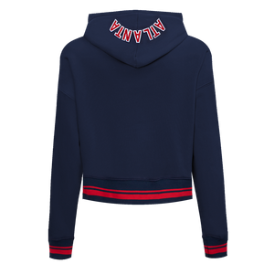 Pro Standard Women's MLB Atlanta Braves Mashup Rib Cropped Fleece PO Hoodie -Navy/Red
