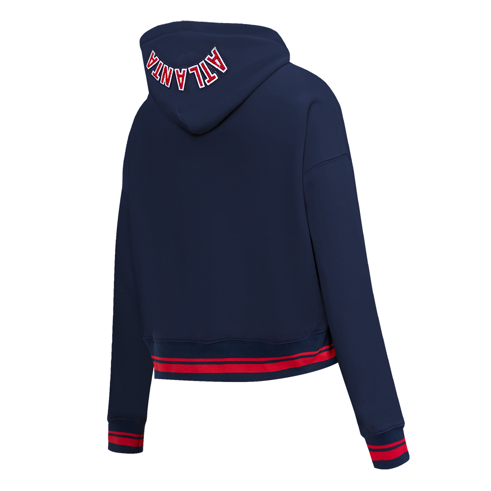 Pro Standard Women's MLB Atlanta Braves Mashup Rib Cropped Fleece PO Hoodie - Navy/Red - NAVY/RED Thumbnail View 4