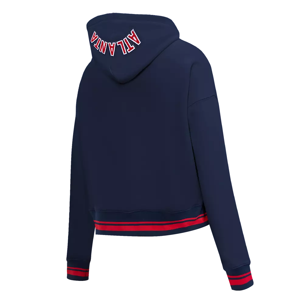 Pro Standard Women's MLB Atlanta Braves Mashup Rib Cropped Fleece PO Hoodie -Navy/Red - NAVY/RED