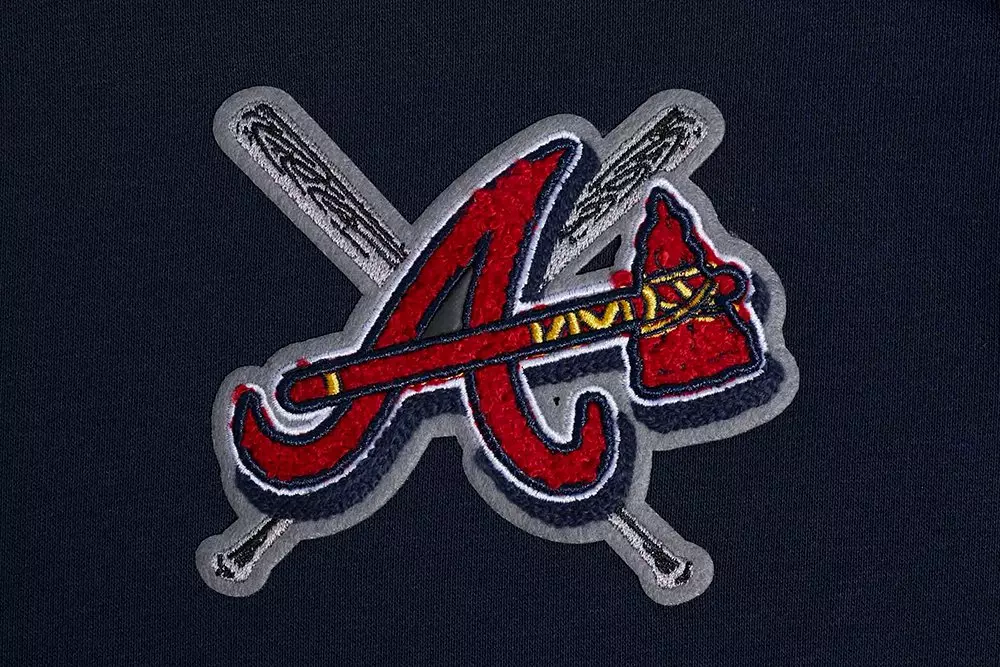 Pro Standard Women's MLB Atlanta Braves Mashup Rib Cropped Fleece PO Hoodie - Navy/Red - NAVY/RED