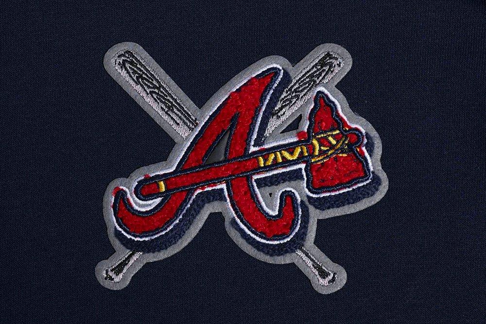 Pro Standard Women's MLB Atlanta Braves Mashup Rib Cropped Fleece PO Hoodie -Navy/Red - NAVY/RED Thumbnail View 6