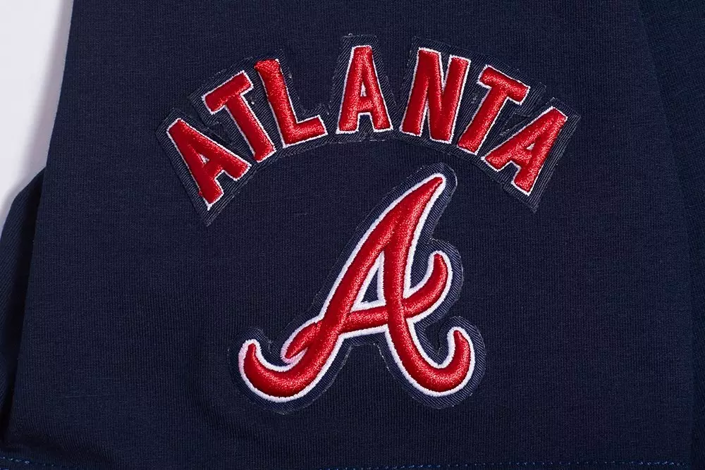 Pro Standard Women's MLB Atlanta Braves Mashup Rib Cropped Fleece PO Hoodie -Navy/Red - NAVY/RED