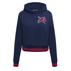 Pro Standard Women's MLB Atlanta Braves Mashup Rib Cropped Fleece PO Hoodie -Navy/Red