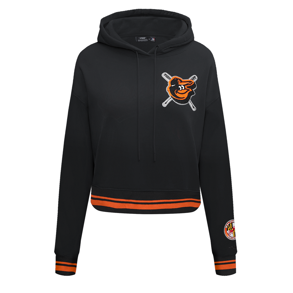 Pro Standard Women's MLB Baltimore Orioles Mashup Rib Cropped Fleece PO Hoodie -Black/Orange - BLACK/ORANGE Thumbnail View 1