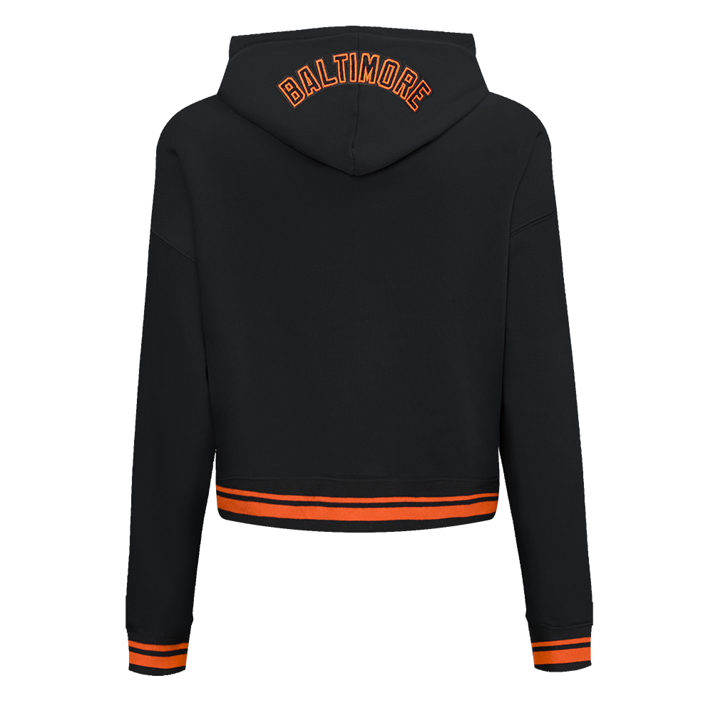 Pro Standard Women's MLB Baltimore Orioles Mashup Rib Cropped Fleece PO Hoodie -Black/Orange - BLACK/ORANGE Thumbnail View 2