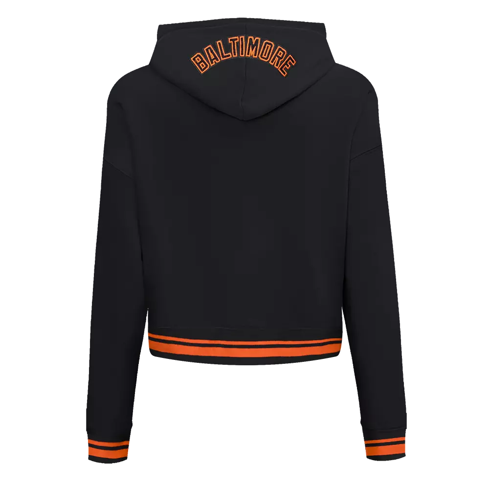 Pro Standard Women's MLB Baltimore Orioles Mashup Rib Cropped Fleece PO Hoodie -Black/Orange - BLACK/ORANGE