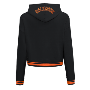 Pro Standard Women's MLB Baltimore Orioles Mashup Rib Cropped Fleece PO Hoodie -Black/Orange