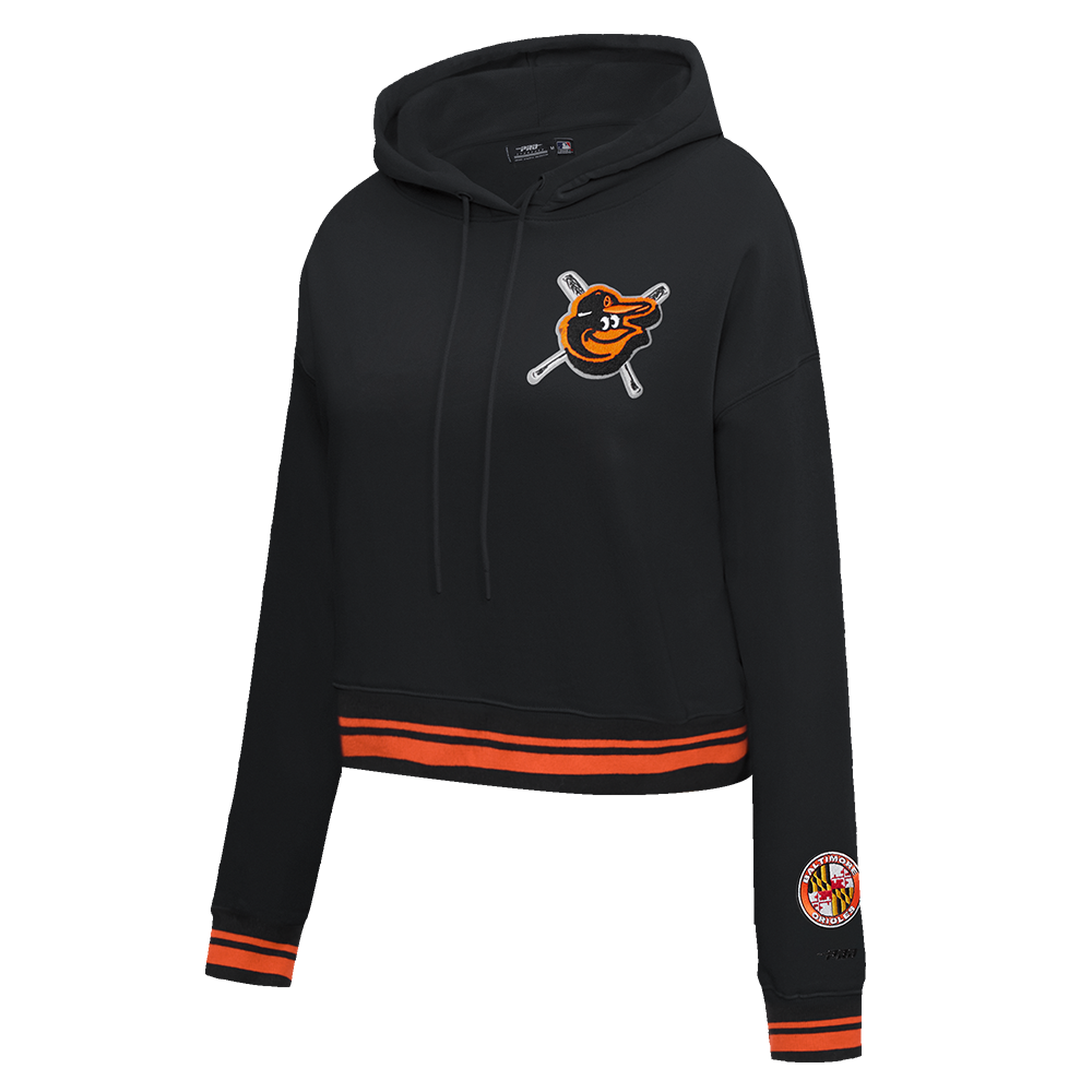 Pro Standard Women's MLB Baltimore Orioles Mashup Rib Cropped Fleece PO Hoodie -Black/Orange - BLACK/ORANGE Thumbnail View 3