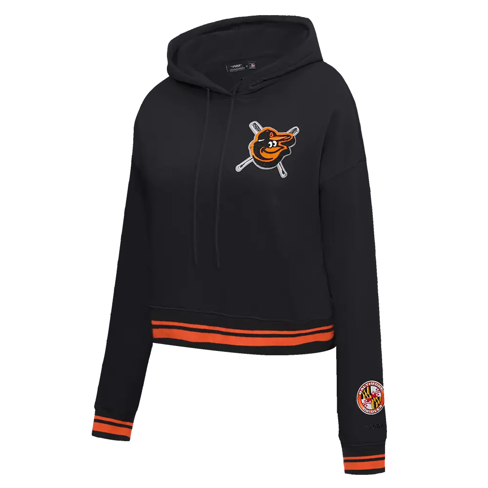 Pro Standard Women's MLB Baltimore Orioles Mashup Rib Cropped Fleece PO Hoodie -Black/Orange - BLACK/ORANGE