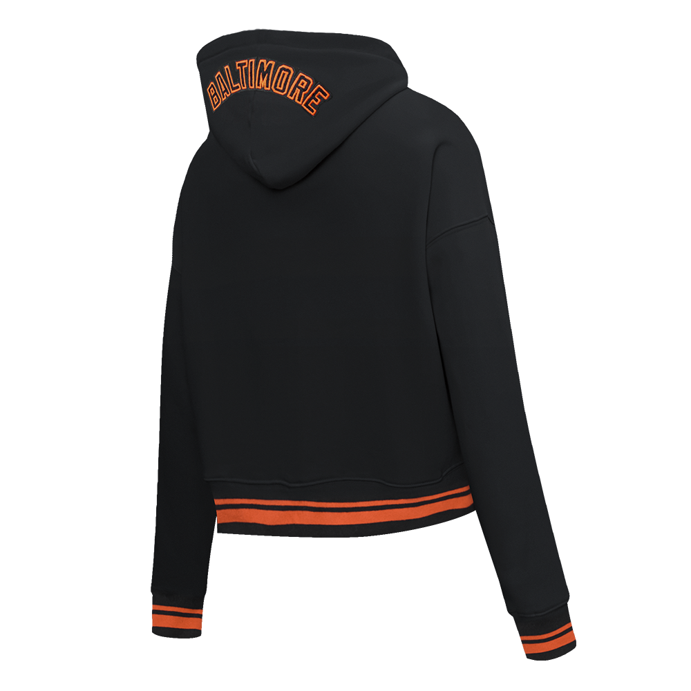 Pro Standard Women's MLB Baltimore Orioles Mashup Rib Cropped Fleece PO Hoodie - Black/Orange - BLACK/ORANGE Thumbnail View 4