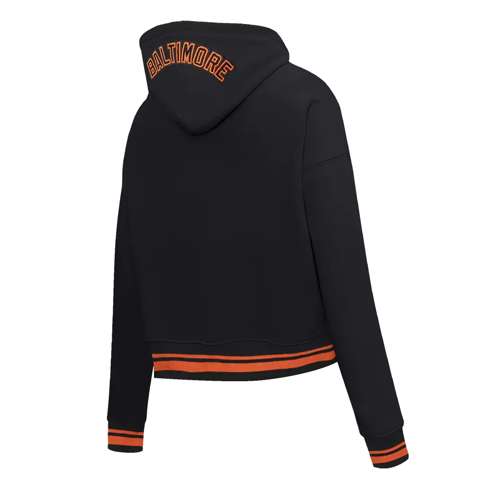 Pro Standard Women's MLB Baltimore Orioles Mashup Rib Cropped Fleece PO Hoodie - Black/Orange - BLACK/ORANGE