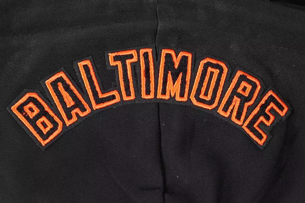 Pro Standard Women's MLB Baltimore Orioles Mashup Rib Cropped Fleece PO Hoodie - Black/Orange - BLACK/ORANGE