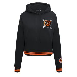 Pro Standard Women's MLB Baltimore Orioles Mashup Rib Cropped Fleece PO Hoodie -Black/Orange