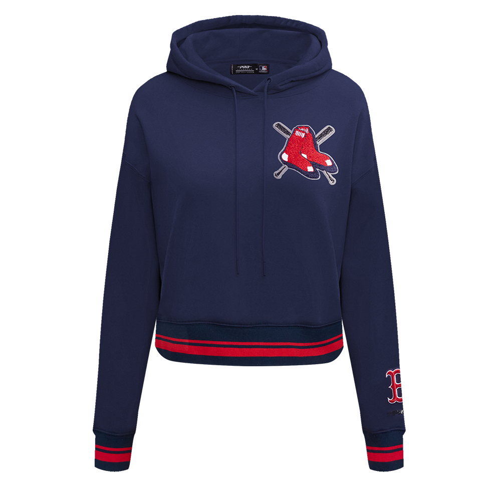 Pro Standard Women's MLB Boston Red Sox Mashup Rib Cropped Fleece Pullover Hoodie - Navy/Red - NAVY/RED Thumbnail View 1