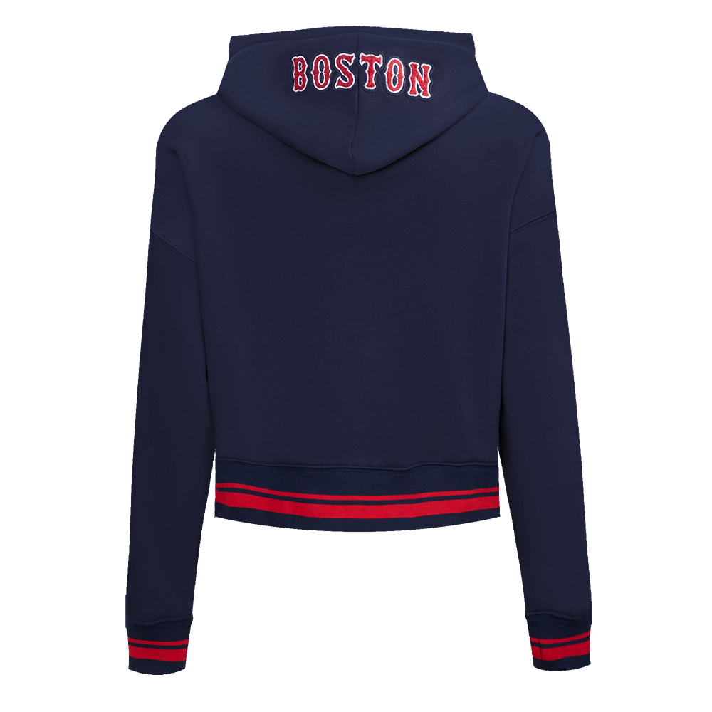 Pro Standard Women's MLB Boston Red Sox Mashup Rib Cropped Fleece Pullover Hoodie - Navy/Red - NAVY/RED Thumbnail View 2