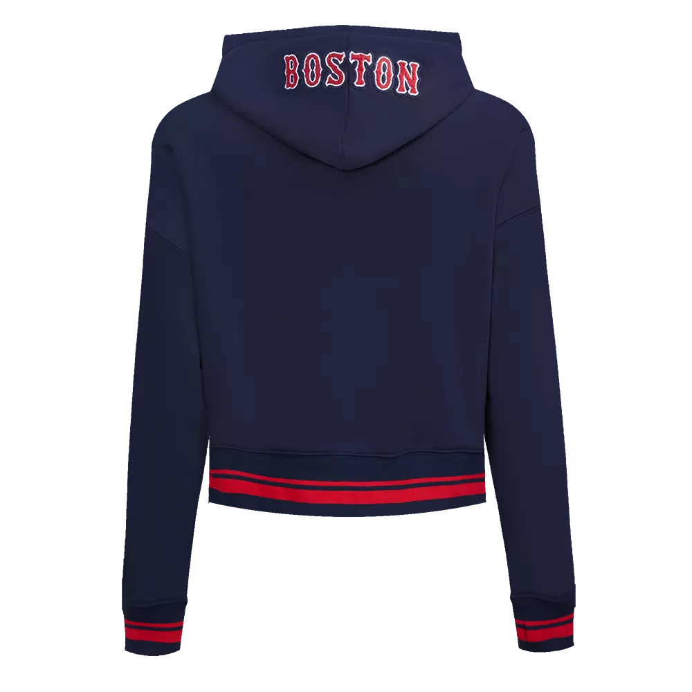 Pro Standard Women's MLB Boston Red Sox Mashup Rib Cropped Fleece Pullover Hoodie - Navy/Red - NAVY/RED