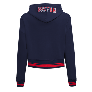 Pro Standard Women's MLB Boston Red Sox Mashup Rib Cropped Fleece PO Hoodie -Navy/Red