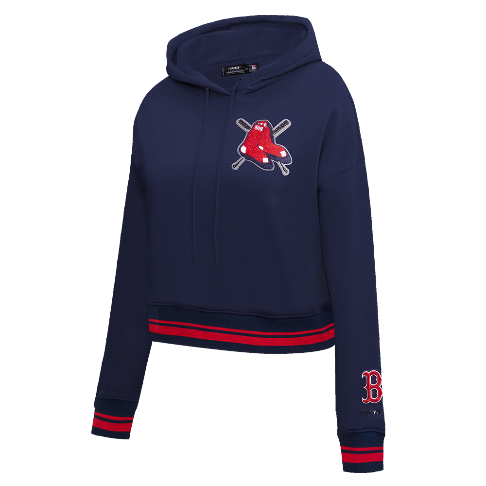 Pro Standard Women's MLB Boston Red Sox Mashup Rib Cropped Fleece Pullover Hoodie - Navy/Red - NAVY/RED Thumbnail View 3