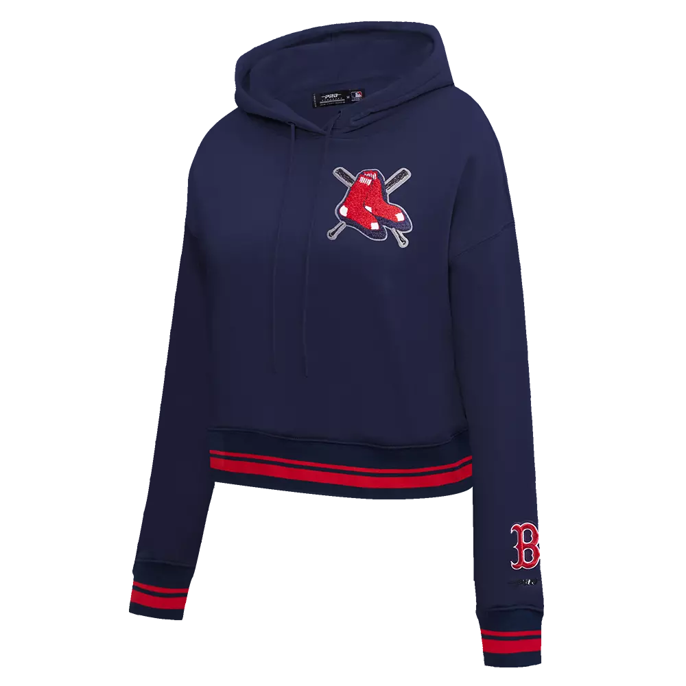 Pro Standard Women's MLB Boston Red Sox Mashup Rib Cropped Fleece Pullover Hoodie - Navy/Red - NAVY/RED