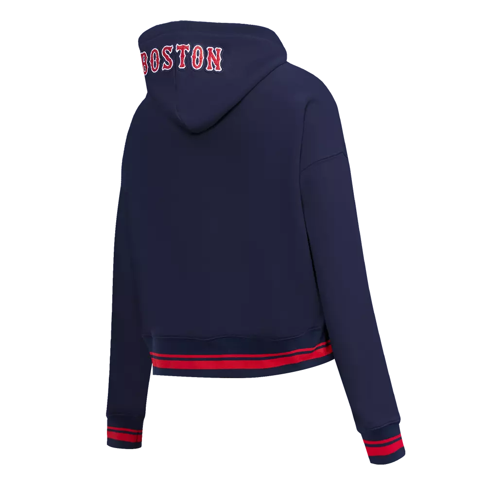 Pro Standard Women's MLB Boston Red Sox Mashup Rib Cropped Fleece PO Hoodie -Navy/Red - NAVY/RED