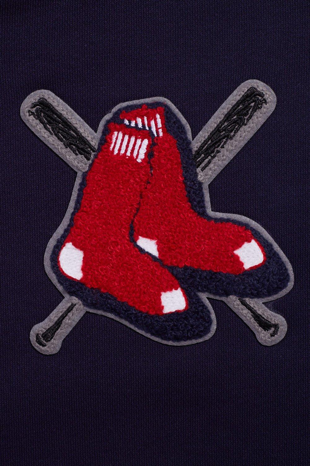 Pro Standard Women's MLB Boston Red Sox Mashup Rib Cropped Fleece Pullover Hoodie - Navy/Red - NAVY/RED Thumbnail View 5
